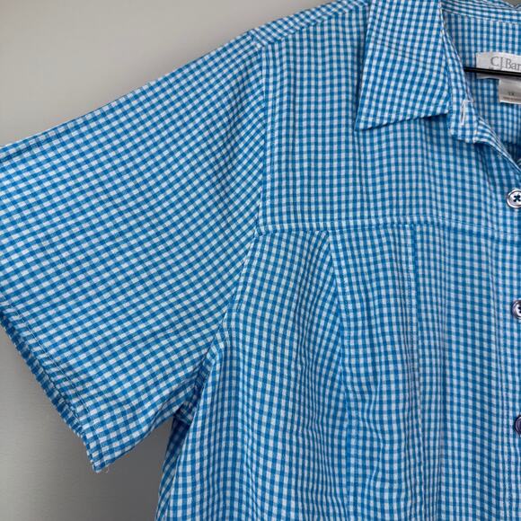 Christopher & Banks Shirt Womens 1X Blue Gingham Check Short Sleeve Button Front - Picture 4 of 8